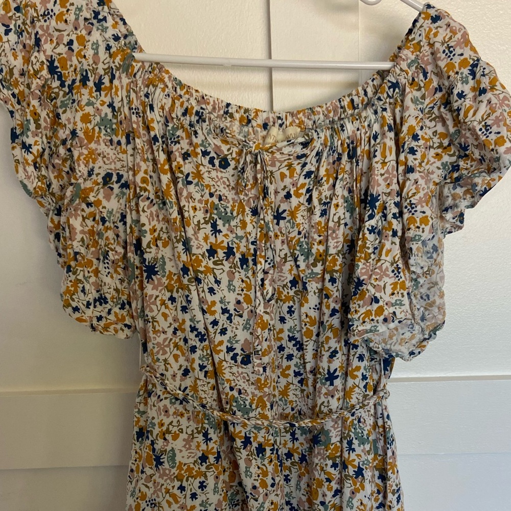 Cynthia Rowley Floral Mini Dress in Cream, Mustard & Navy